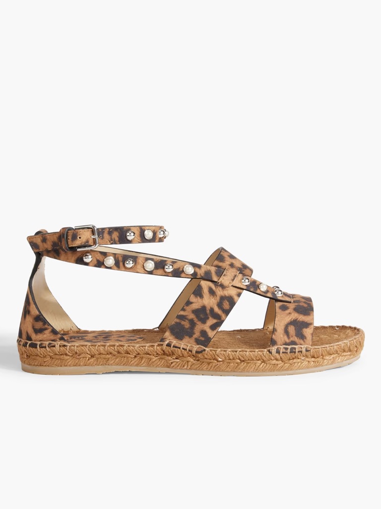 Jimmy Choo Denise Embellished Leopard-Print Suede Espadrille Sandals